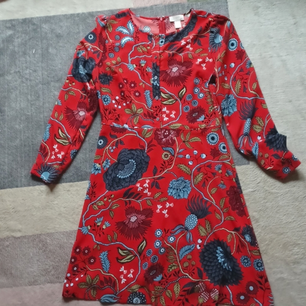 2/$15 LOFT Red Floral Dress Size 8